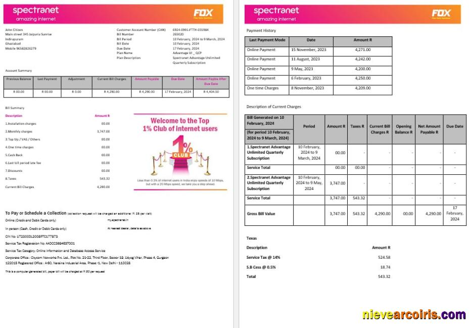 Nigeria Spectranet amazing internet internet utility bill, 3 pages